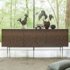 Metallic Moka Lackad Vardagsrumsskänk med 3D-dekoration Tillverkad i Italien - Lönn Viadurini
