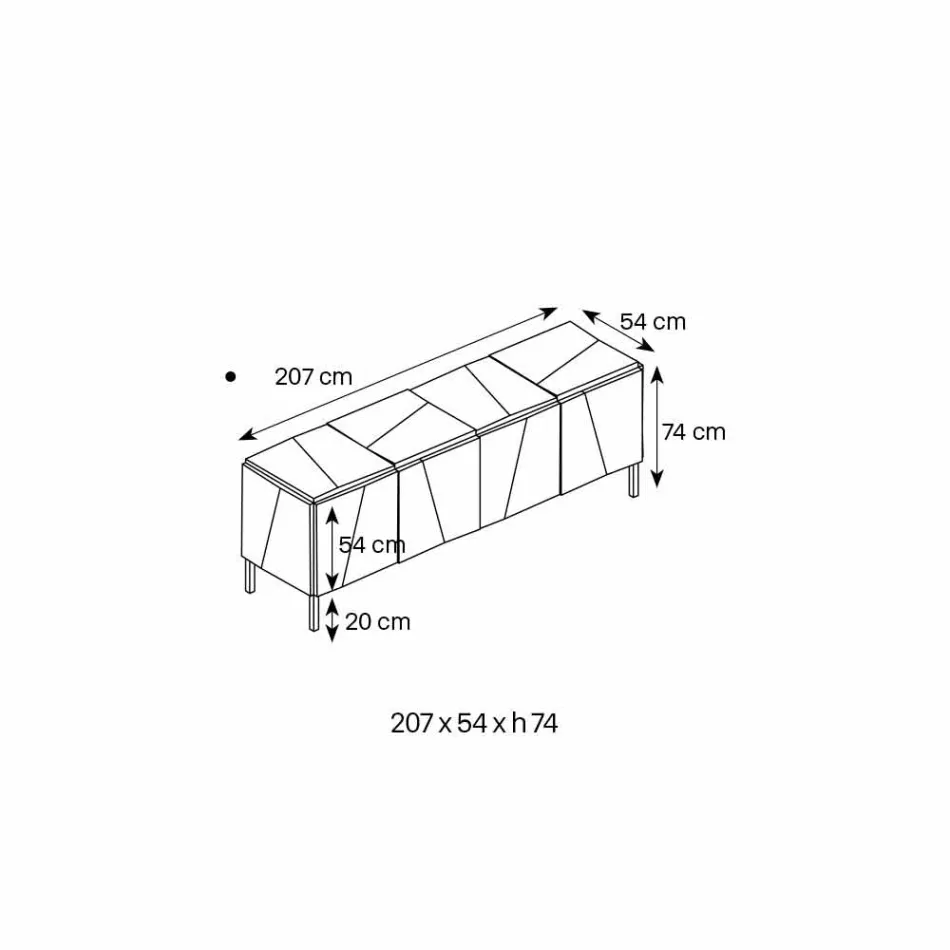 Mobil vardagsrumsskåp i matt svart trä med rökta speglar och ben - Senese Viadurini