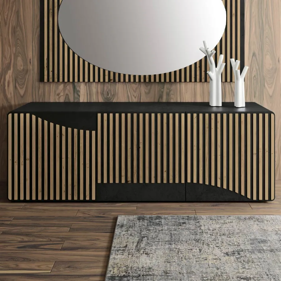 Vardagsrumsskänk med 3 dörrar i Nordic Knotted Oak Finish - Linda Viadurini