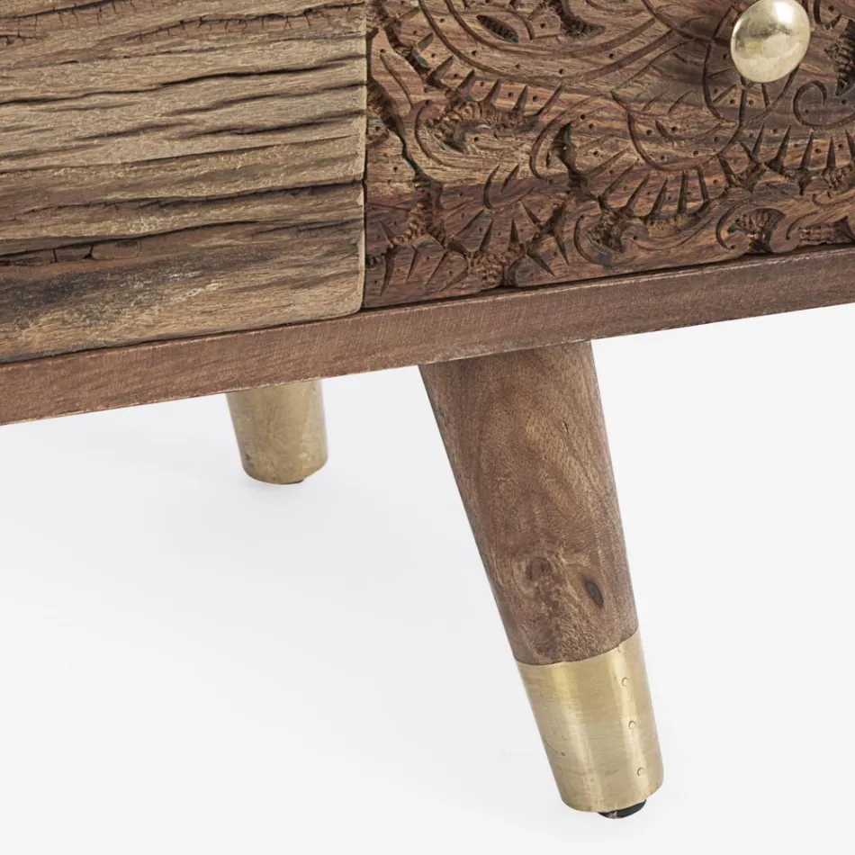 Skänk i mangoträ 2 dörrar 4 lådor Etnisk stil Homemotion - Auriel Viadurini