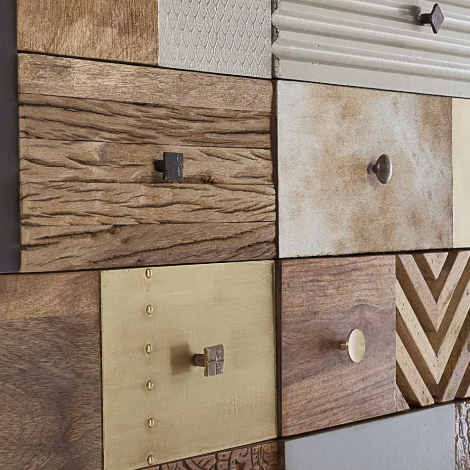 Skänk i mangoträ 2 dörrar 4 lådor Etnisk stil Homemotion - Auriel Viadurini