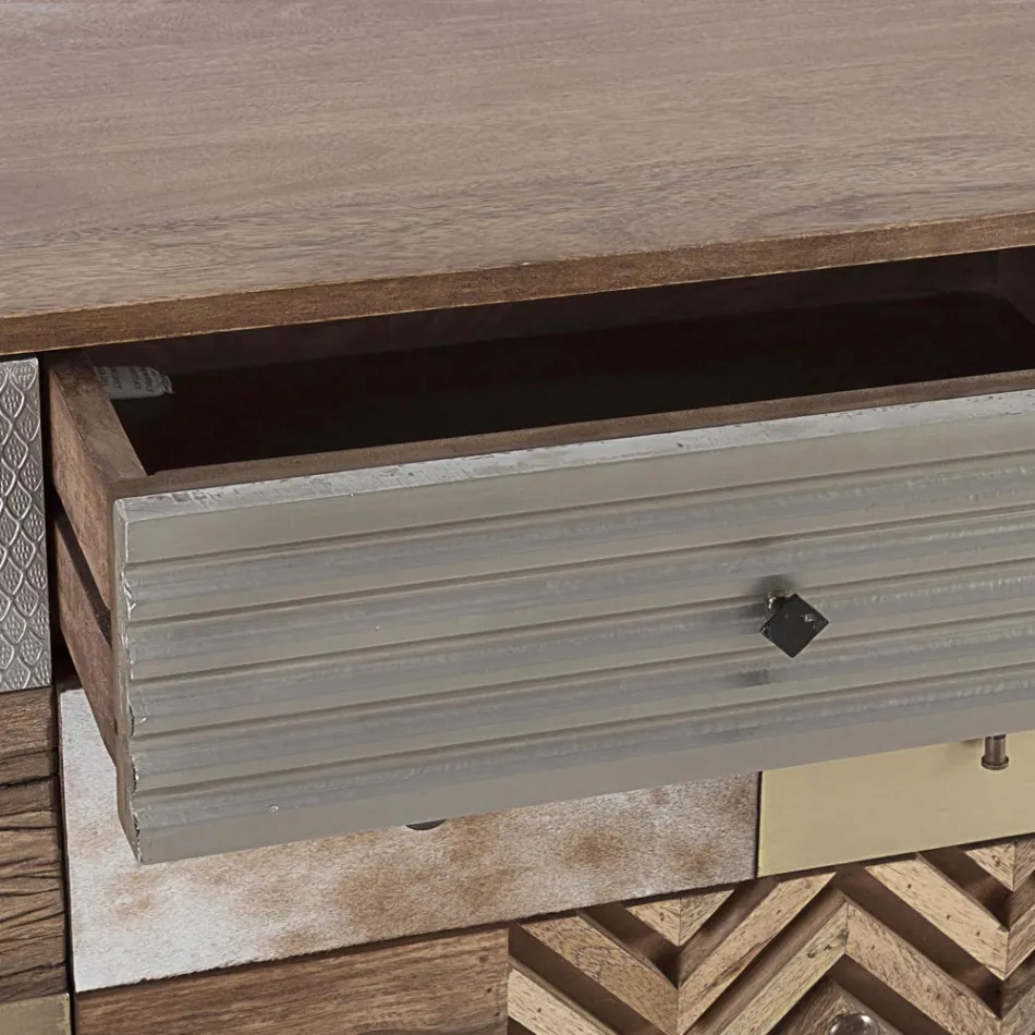 Skänk i mangoträ 2 dörrar 4 lådor Etnisk stil Homemotion - Auriel Viadurini