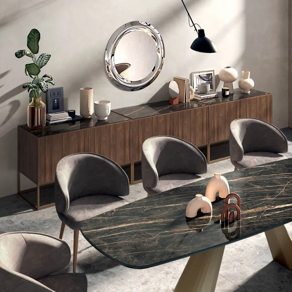 Skänk i Canaletto valnötsfaner Tillverkad i Italien - Salerno Viadurini