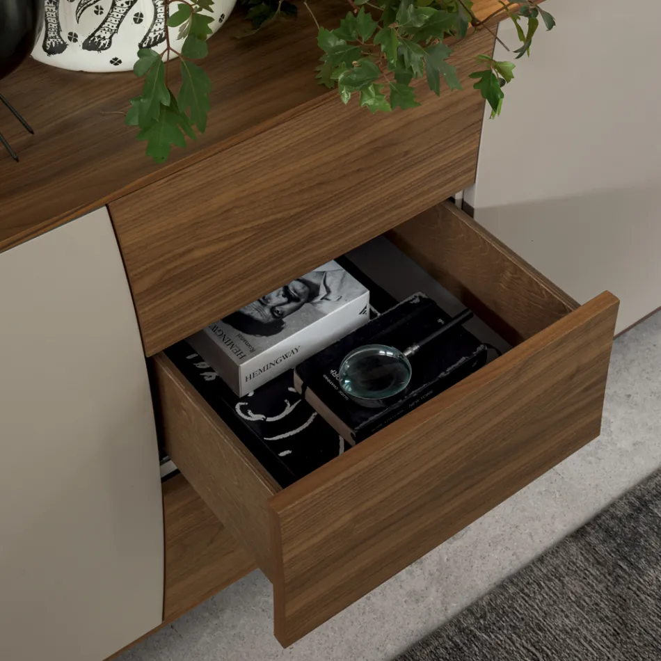 Skänk i lackat trä 2 luckor 3 lådor krökt italiensk design - Celio Viadurini