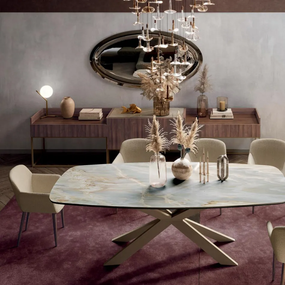 Skänk i granblockboard med Canaletto valnötsfaner - Salerno Viadurini