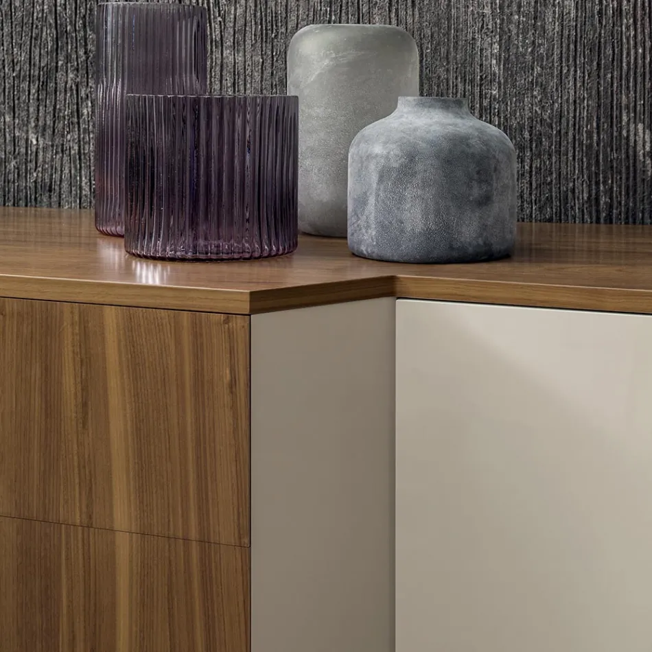 Skänk i Mdf med 2 dörrar och 2 utskjutande lådor lutande sidor - Caspiter Viadurini