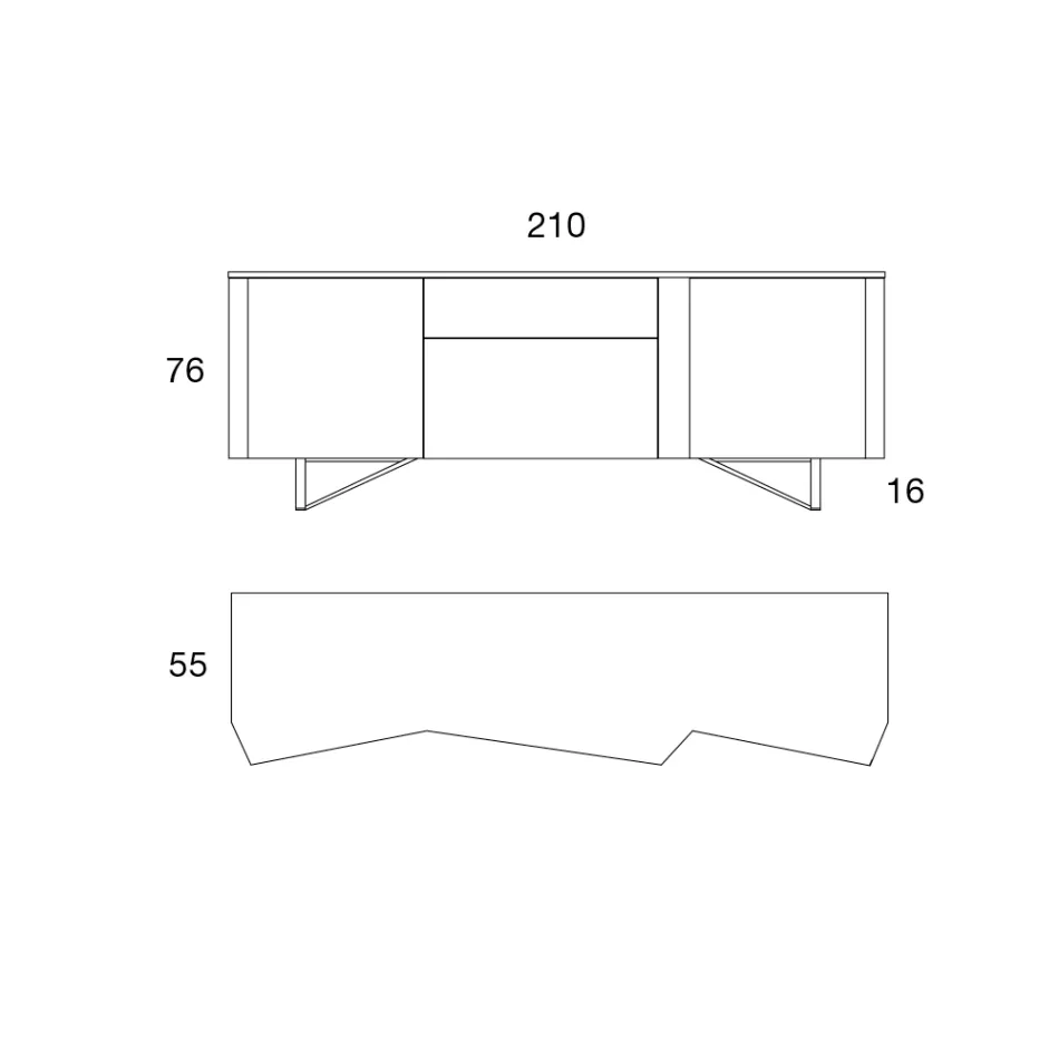 Skänk i Mdf med 2 dörrar och 2 utskjutande lådor lutande sidor - Caspiter Viadurini
