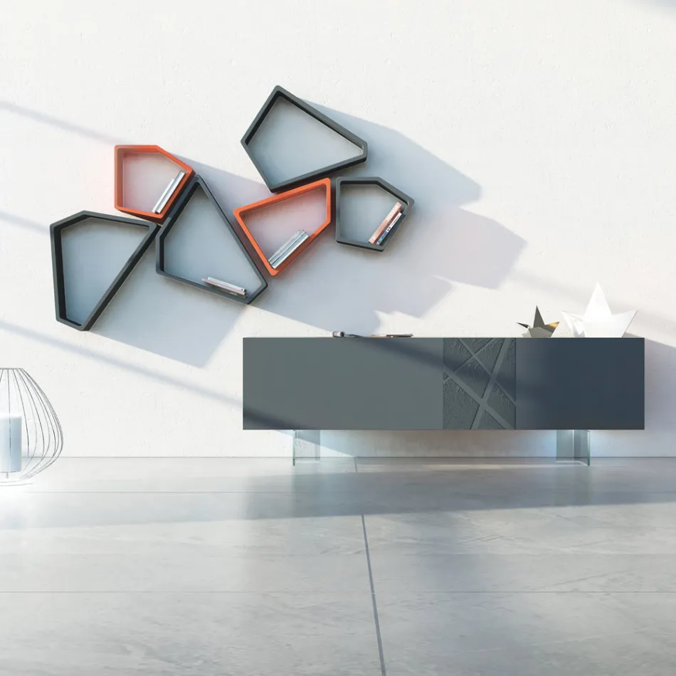Skänk i grafitgrå Mdf med glasfötter Tillverkad i Italien - Zelia Viadurini