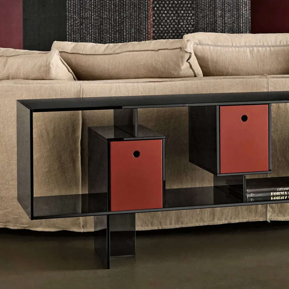 Glasskänk med tre lådor, elegant design, tillverkad i Italien - Senera Viadurini