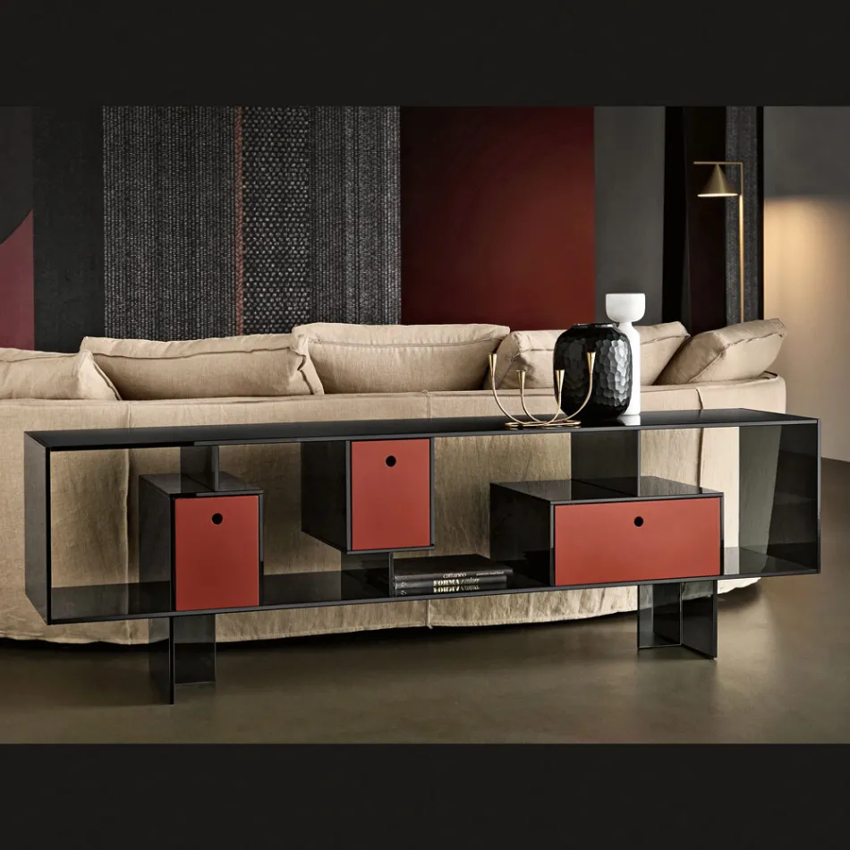 Glasskänk med tre lådor, elegant design, tillverkad i Italien - Senera Viadurini