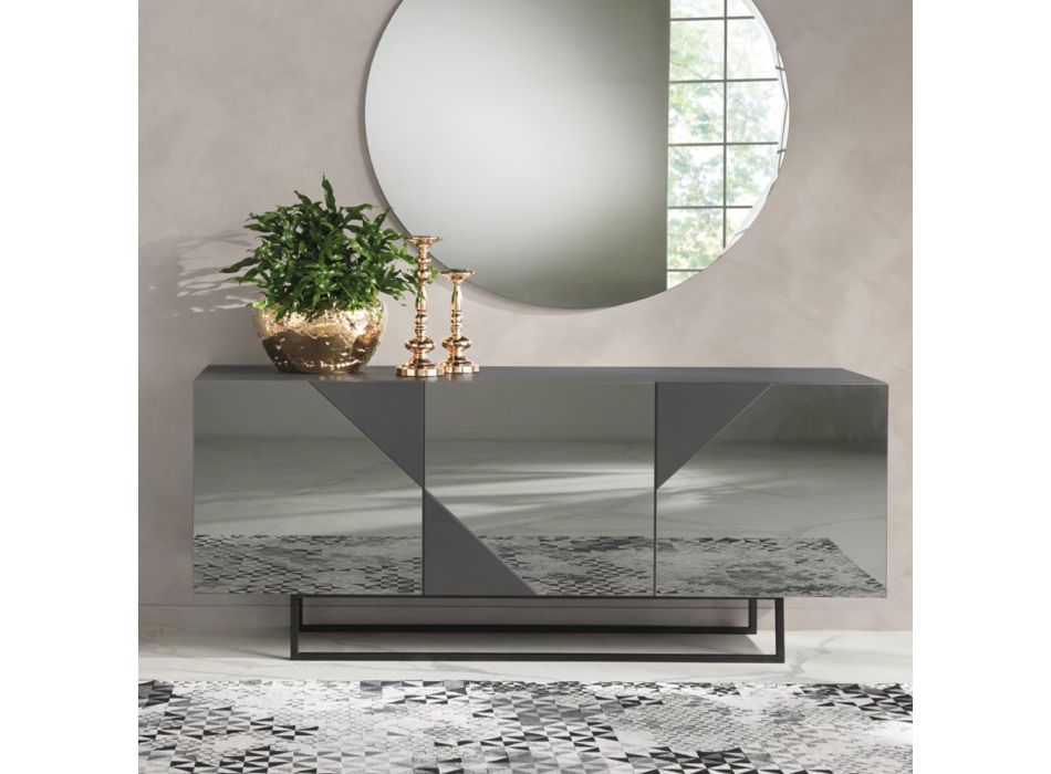 Modern skänk med Mdf-dörrar täckta med spegel Tillverkad i Italien - Morgana Viadurini