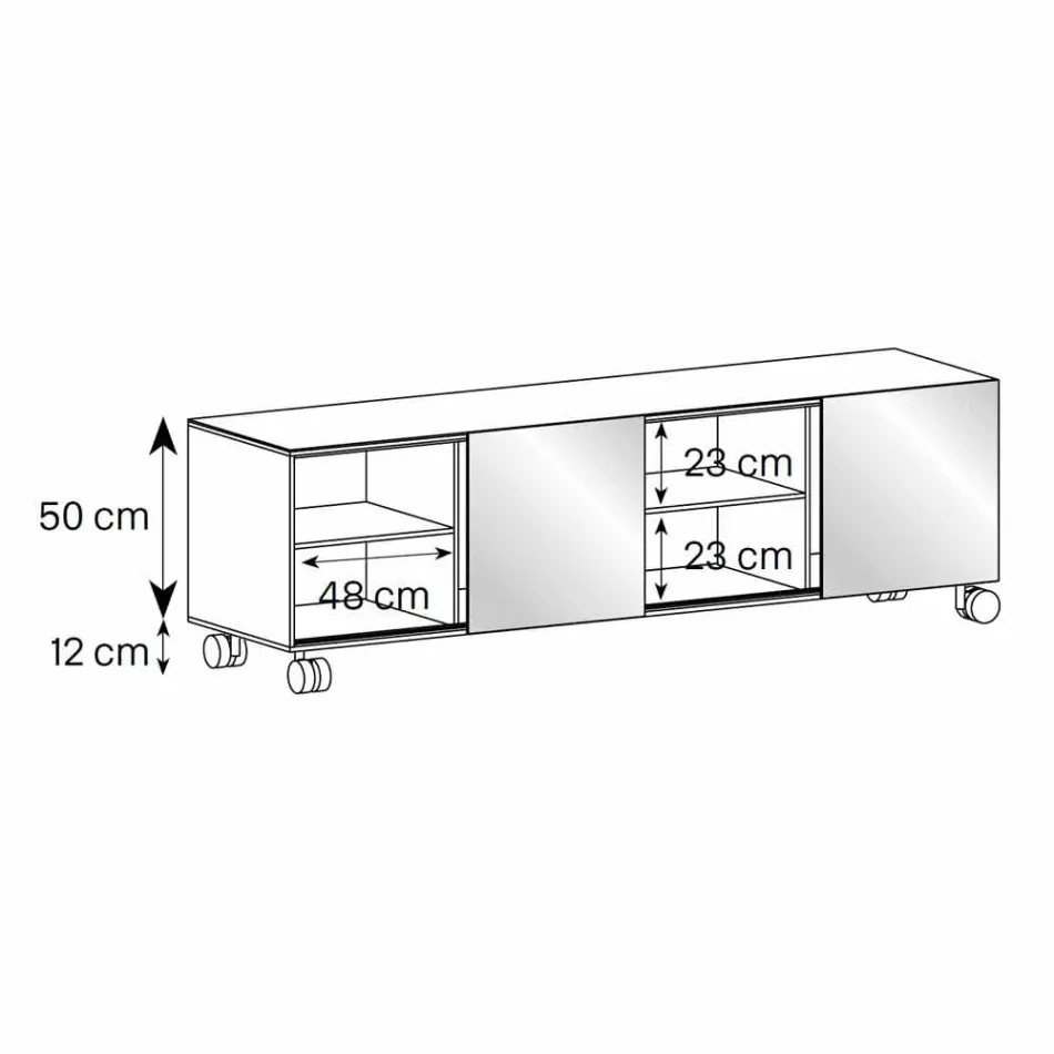 Modern skänk på rökt glashjul och keramisk topp tillverkad i Italien - Sciocca Viadurini