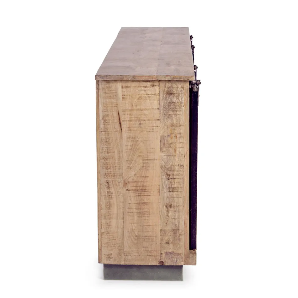 Vardagsrumsskänk i mangoträ och stål med 2 dörrar och 3 lådor - Sinfony Viadurini