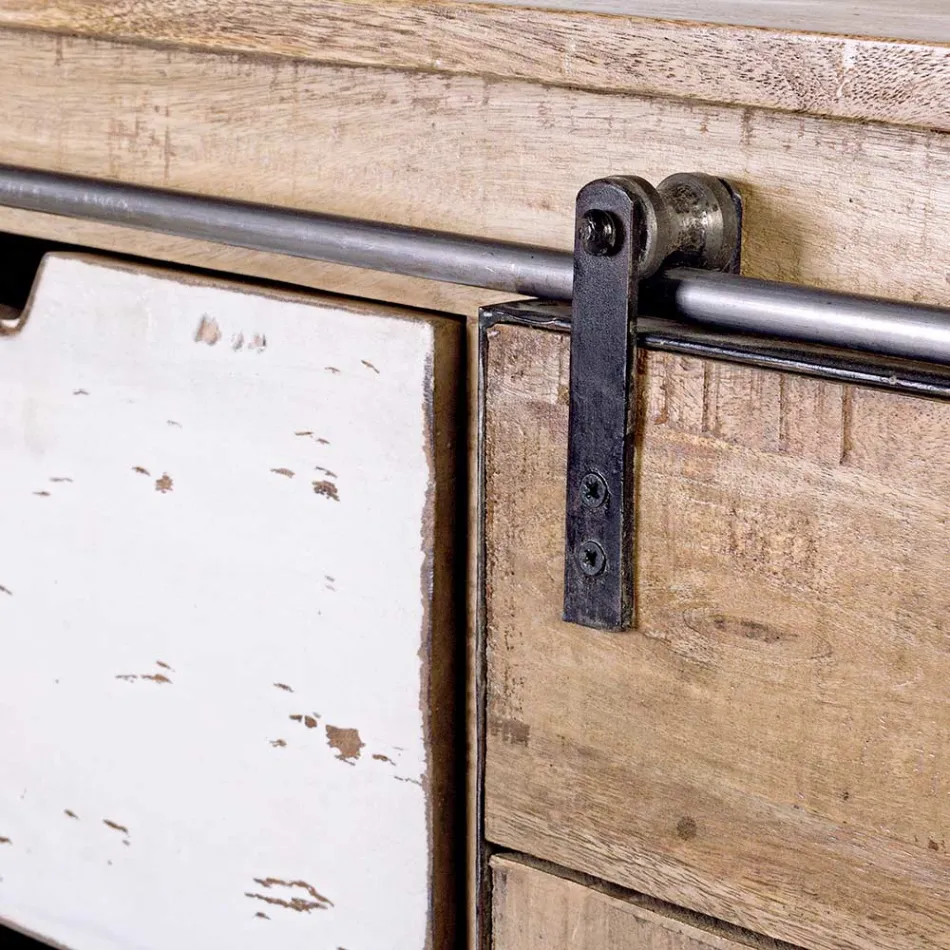 Vardagsrumsskänk i mangoträ och stål med 2 dörrar och 3 lådor - Sinfony Viadurini