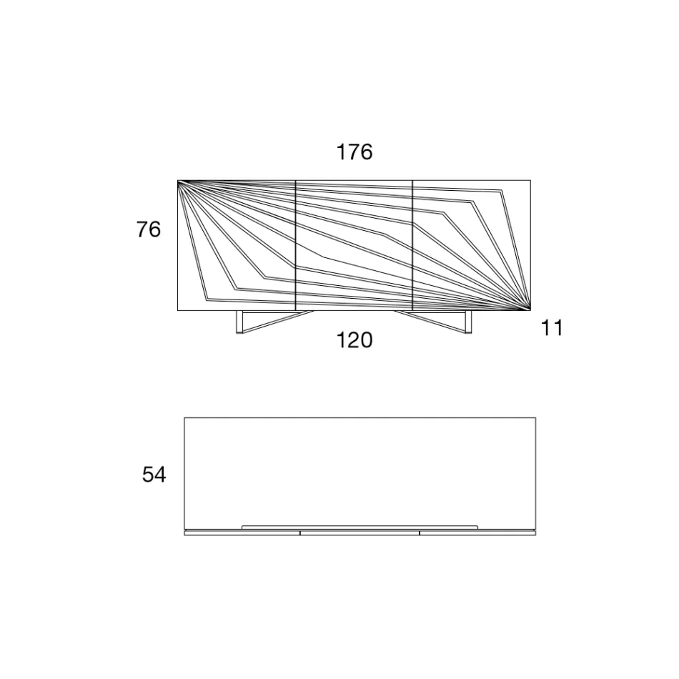 Vardagsrumsskänk i lackad Mdf 3 dörrar med screentryckta inlägg - Saronno Viadurini