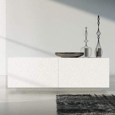 Vardagsrumsskänk i Vitlackerad Mdf med basrelief Made in Italy - Acqua Viadurini