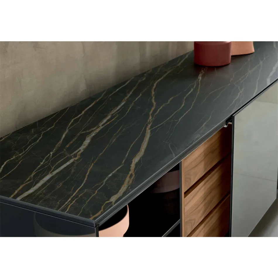 Rökt glas vardagsrumsbord med bronsspegeldörr tillverkad i Italien - dumt Viadurini