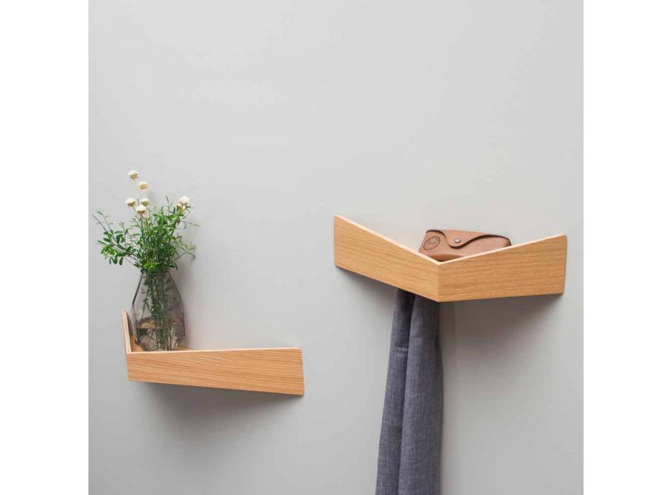 Design vägghylla i plywood och metall med klädhängare - Berema Viadurini