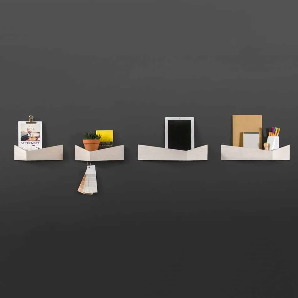 Design vägghylla i plywood och metall med klädhängare - Berema Viadurini