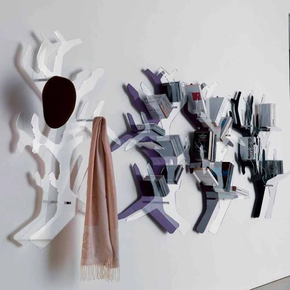 Vägghylla av plexiglas med klädkrokar tillverkad i Italien - neon Viadurini