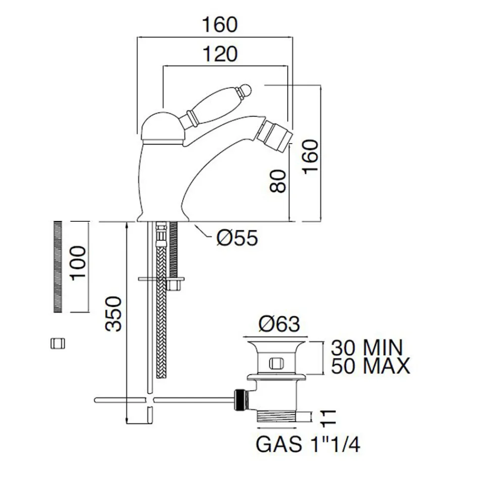 Bidéblandare i klassisk stil i handgjord mässing med spak - Noriana Viadurini