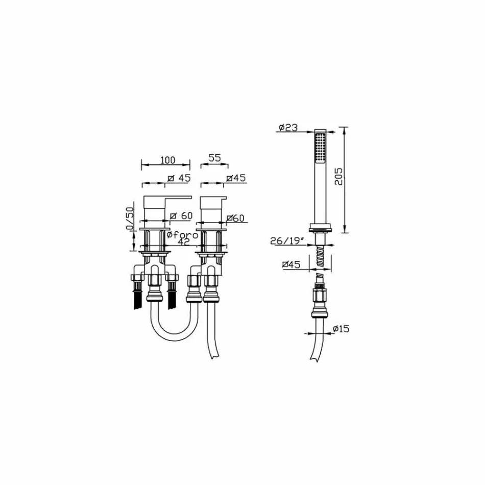 Modern 3-håls badkar mixer tillverkad i Italien - Bibo Viadurini