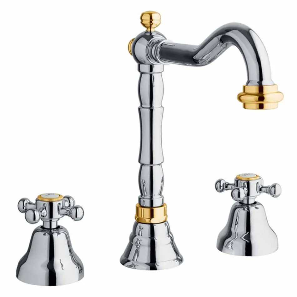 Klassisk 3-hålsblandare för handfat i mässing Made in Italy - Lisca Viadurini