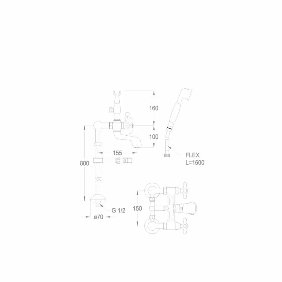 Klassisk mixer för golvbadkar i mässing Made in Italy - Panico Viadurini