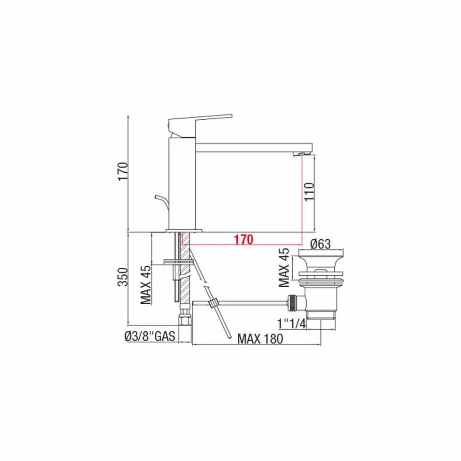 Tvättställsblandare med pip 170 mm mittavstånd Tillverkad i Italien - Medida Viadurini