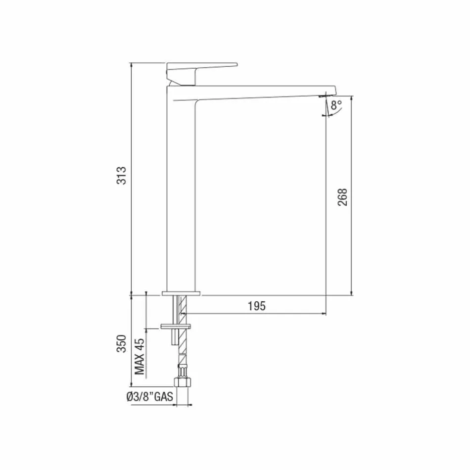 Utökad tvättställsblandare H 268 mm utan avlopp Made in Italy - Galla Viadurini