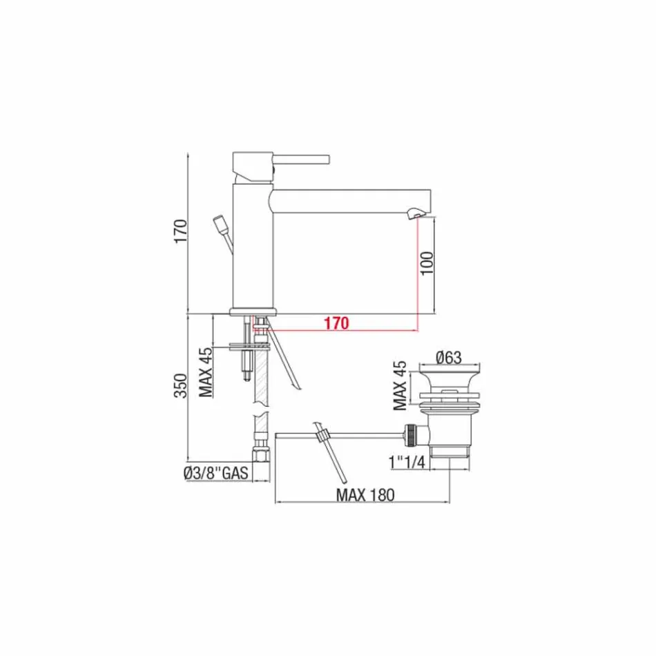 Handfatblandare i mässing med pip 170 mm mittavstånd Tillverkad i Italien - Ermia Viadurini