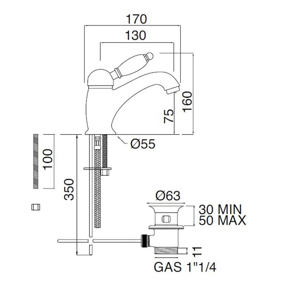 Klassisk stil handgjord handfatblandare i mässing med spak - Noriana Viadurini