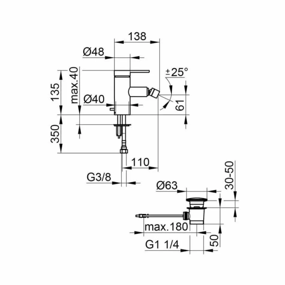 Modern bidéblandare med pop-up avfall i krommetall - zanio Viadurini