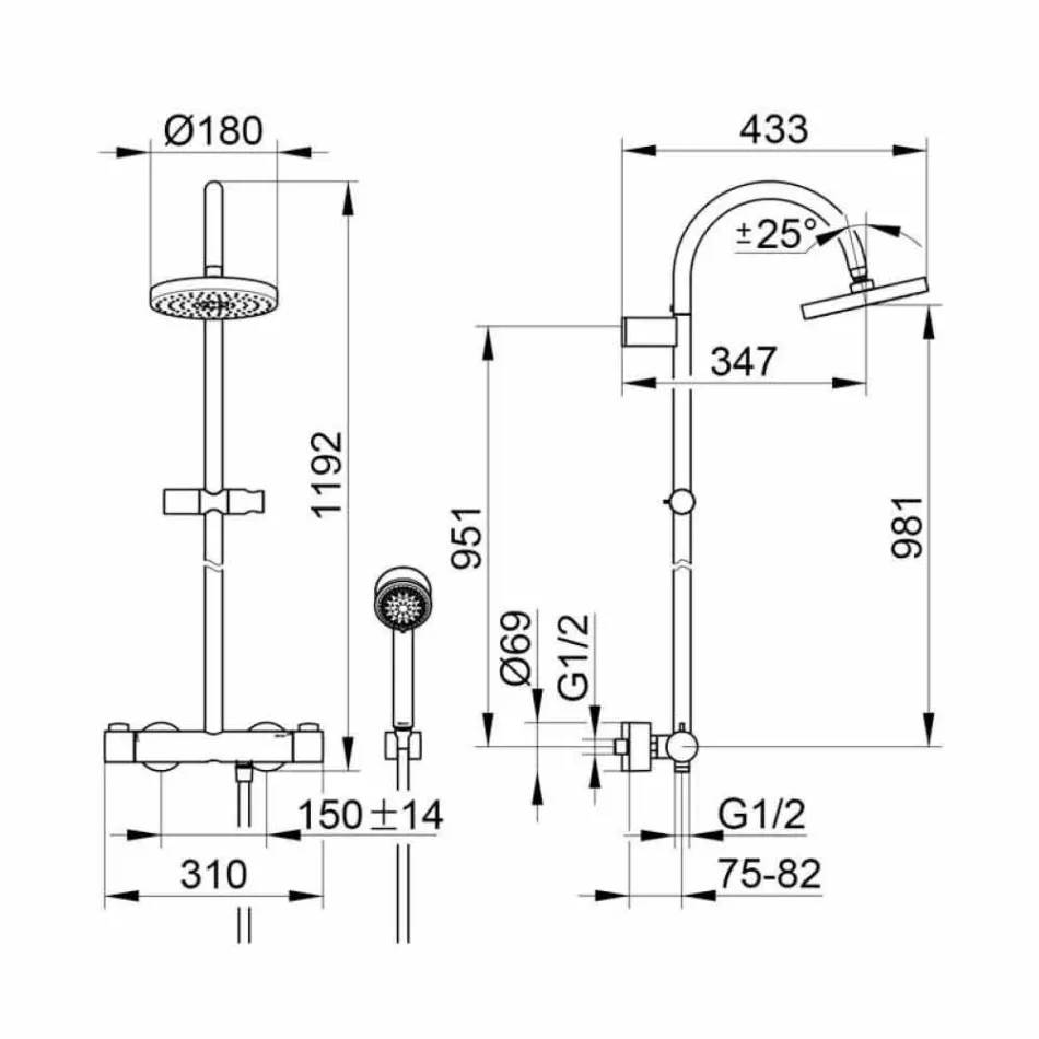 Modern duschblandare med duschhuvud och metallhanddusch - Zanio Viadurini