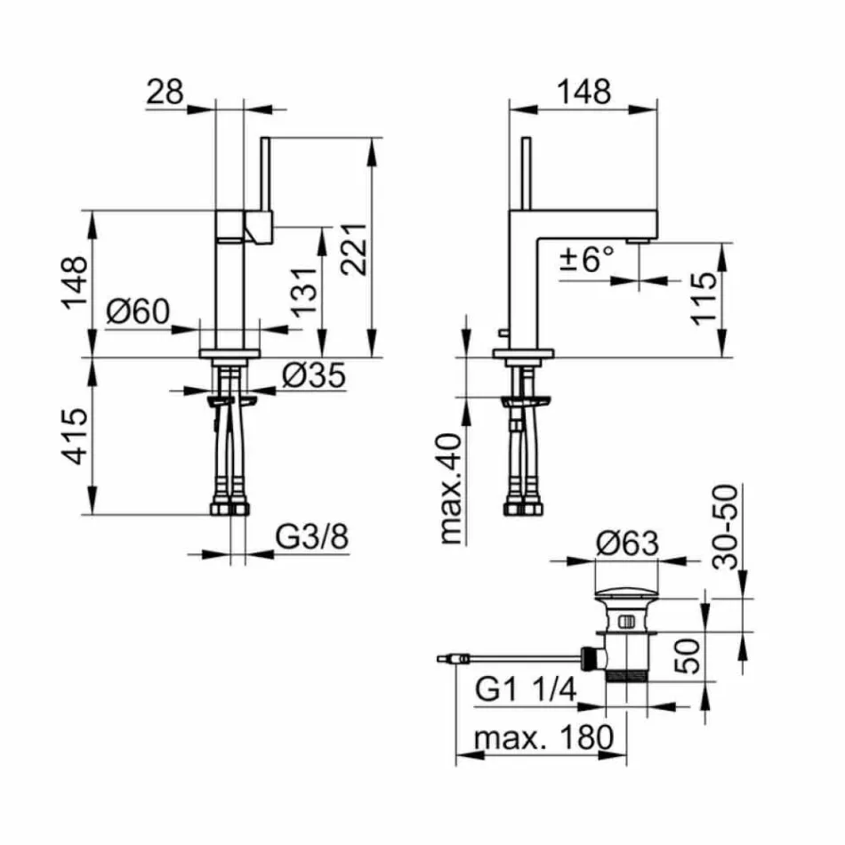 Modernt tvättställsblandare i kromfinishmetall - Girino Viadurini