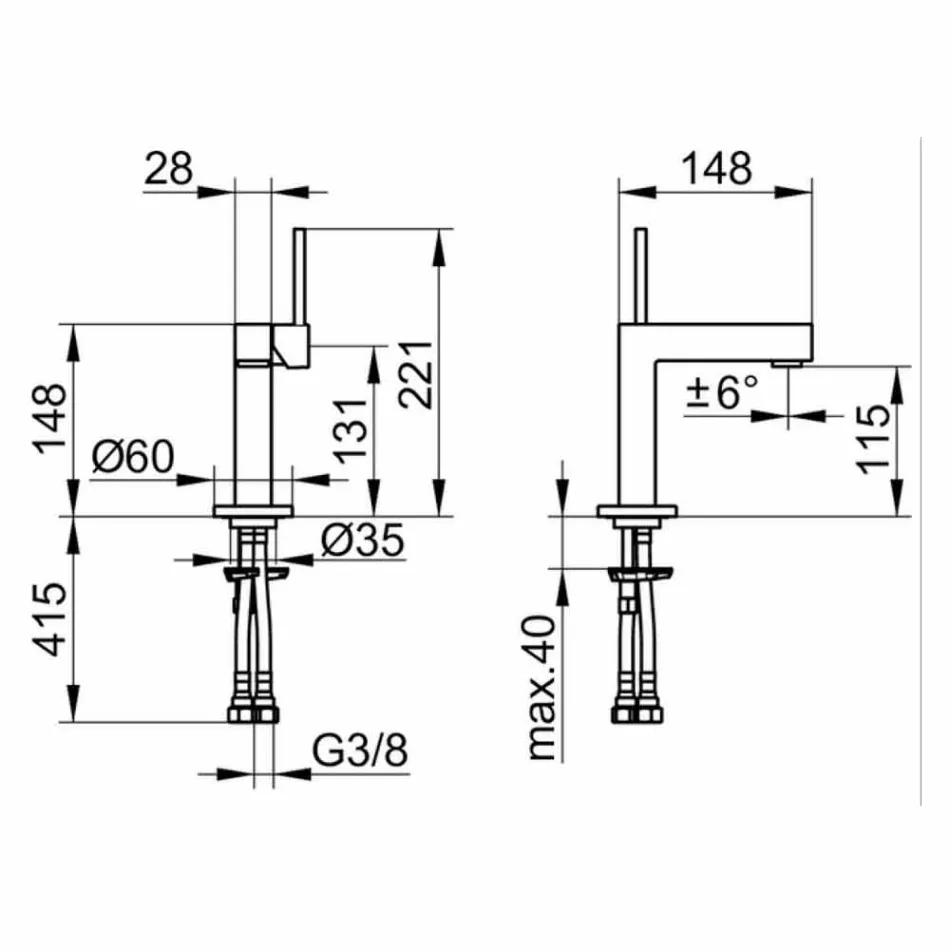 Modernt tvättställsblandare i kromfinishmetall - Girino Viadurini