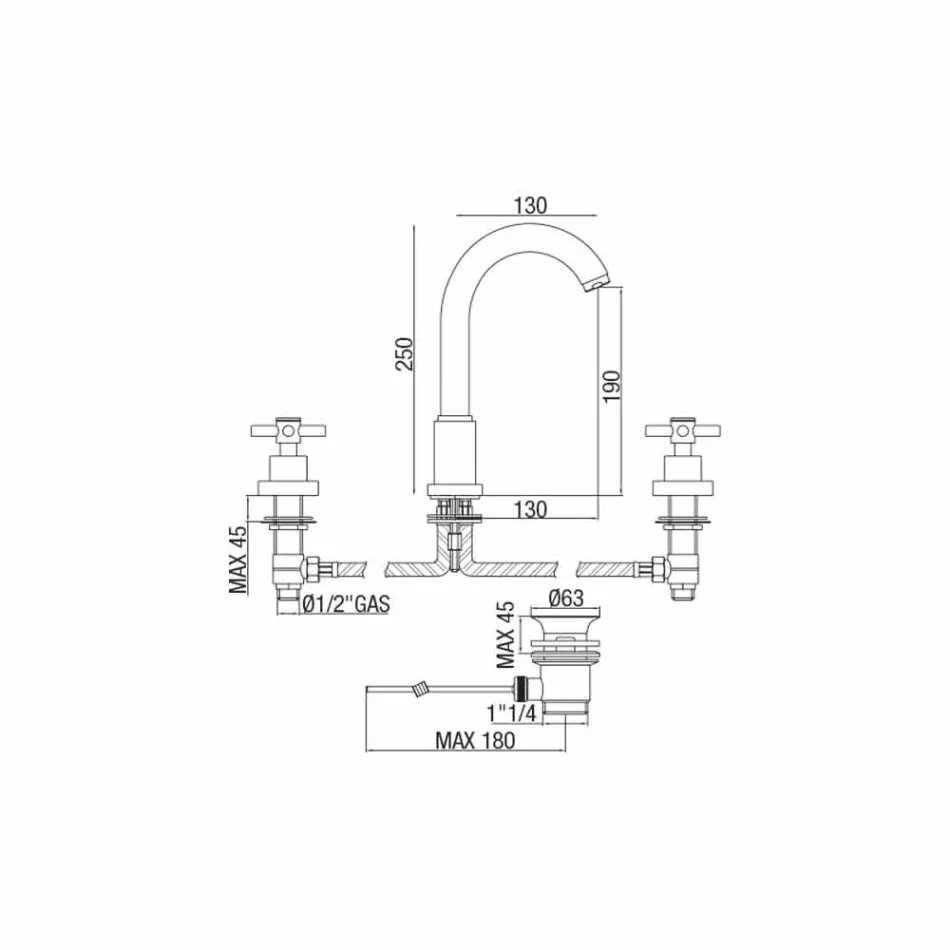 Modern mixer för tvättställ med avlopp i mässing Chrome tillverkad i Italien - Liro Viadurini