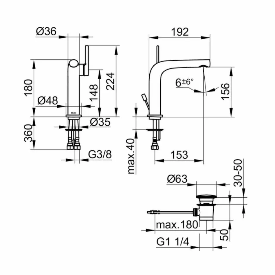 Modern 1-grepps handfatblandare med metallavlopp - Pinto Viadurini