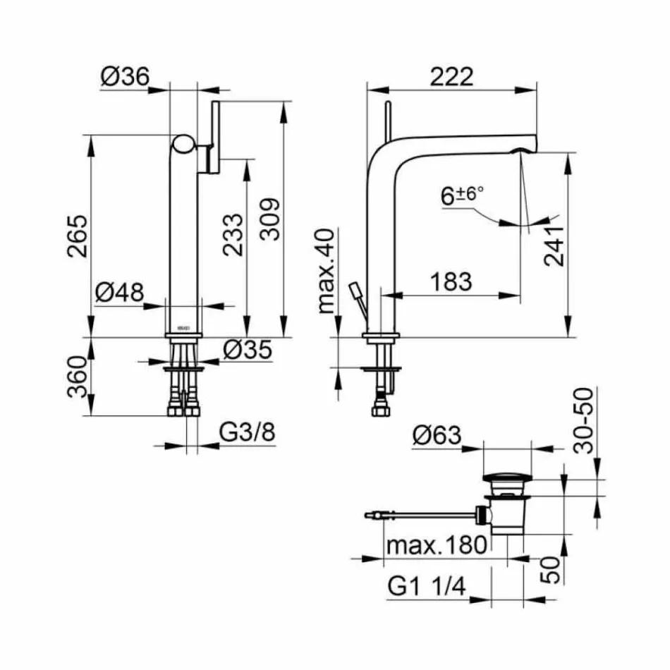 Modern 1-grepps handfatblandare med metallavlopp - Pinto Viadurini