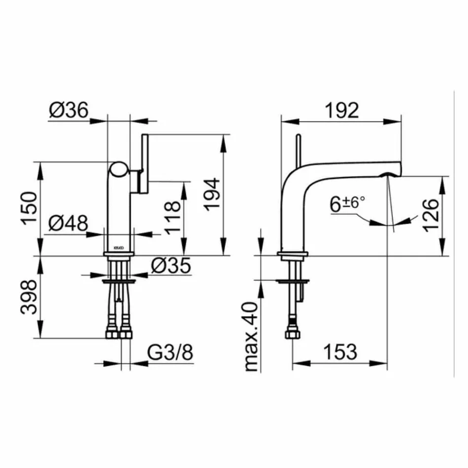 Modern 1-greppsblandare för handfat utan metallavlopp - Pinto Viadurini