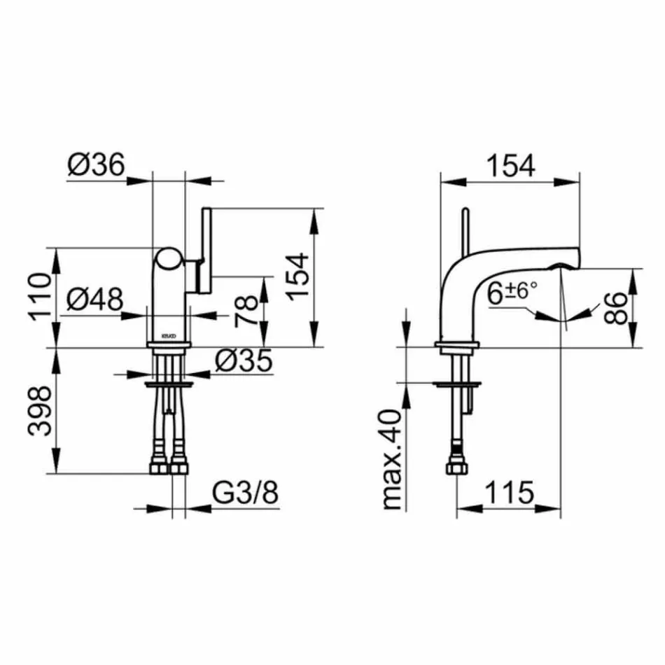 Modern 1-greppsblandare för handfat utan metallavlopp - Pinto Viadurini