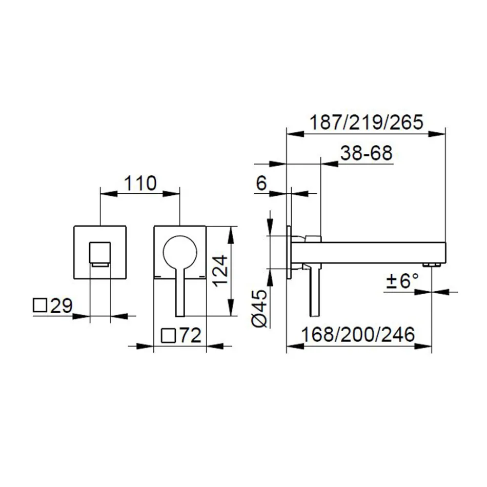 Engrepps vägghängd tvättställsblandare i mässing - Erik Viadurini