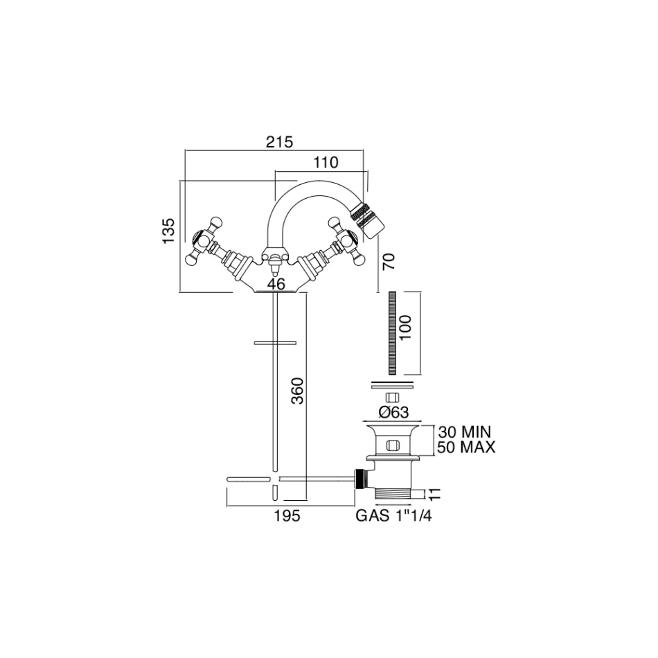 Vintage enkelhåls bidéblandare i mässing Tillverkad i Italien - Elisea Viadurini