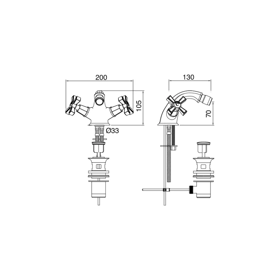 Enkelhåls bidéblandare i mässing, vintagestil tillverkad i Italien - Silvana Viadurini