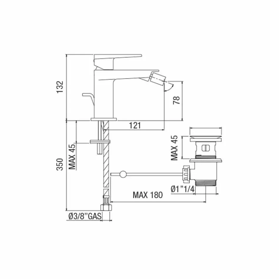 Bidéblandare med kromfinishavlopp Tillverkad i Italien - Galla Viadurini