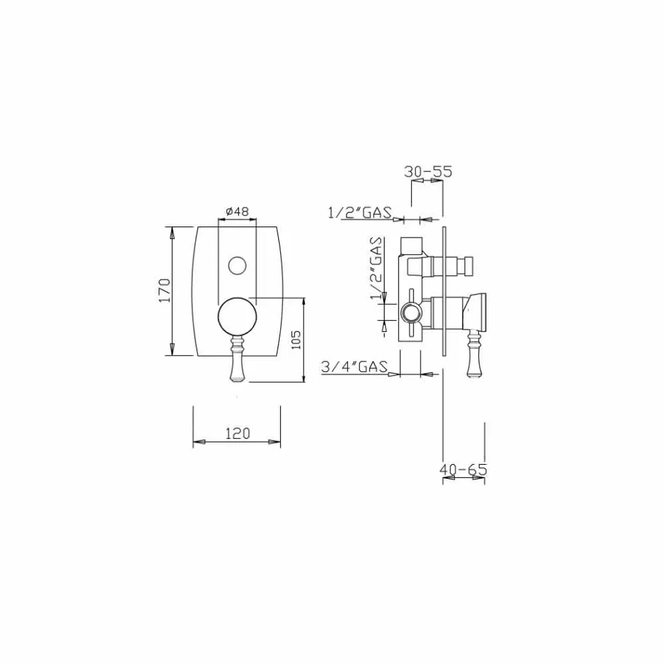 Design mässingsdusch eller badkarblandare tillverkad i Italien - Neno Viadurini