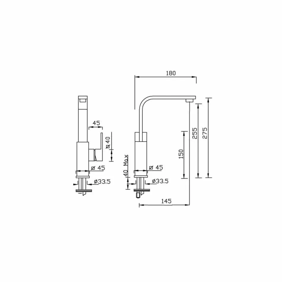 Handfatblandare med hög pip utan avlopp Tillverkad i Italien - Panela Viadurini