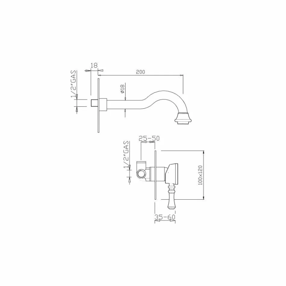 Väggmonterad handfatblandare i mässing Tillverkad i Italien - Neno Viadurini