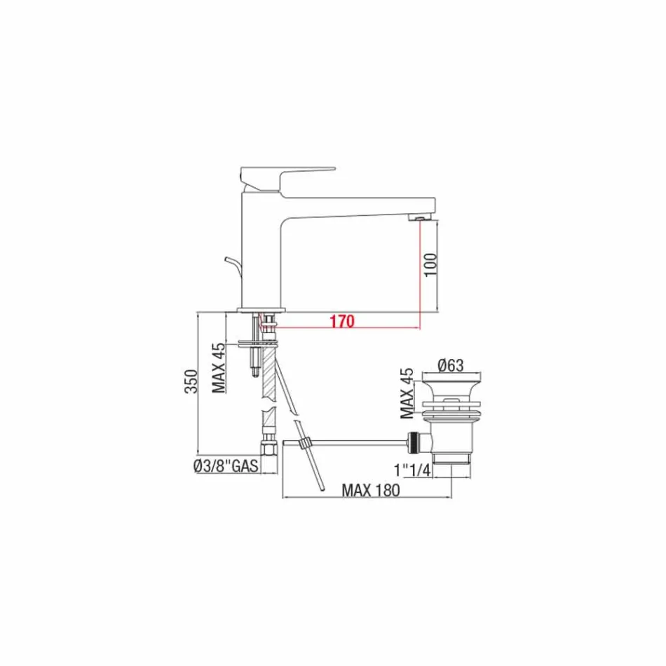 Tvättställsblandare med mässingsavlopp Tillverkad i Italien - Sindra Viadurini