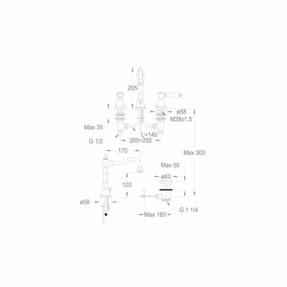 Tvättställsblandare för bänkskiva i förkromad mässing tillverkad i Italien - Binsu Viadurini